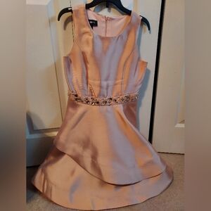 Elegant Peach Sleeveless Dress with Embellished Waist Girls' Size 16